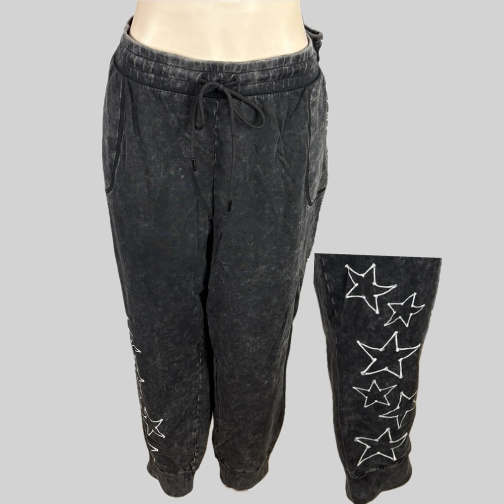 Lovesick 6X Black Stone Wash Pockets Skeleton Bone Stars Edgy Cotton Joggers